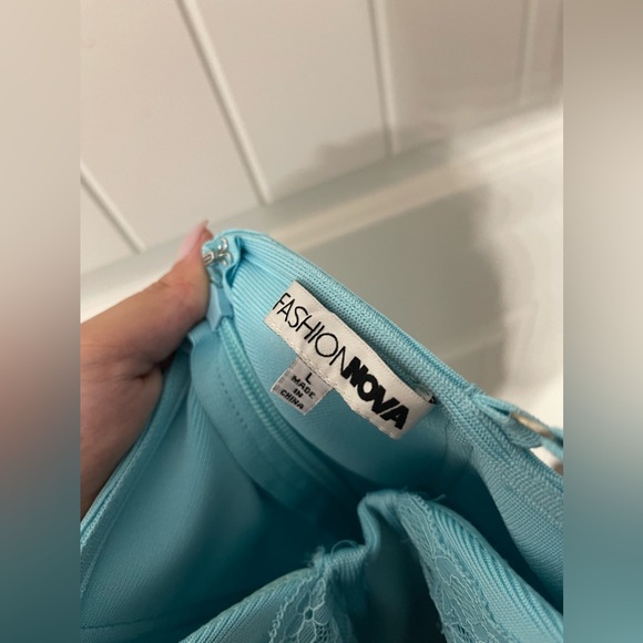 Fashion Nova Blue Bandage Dress with Lace Detail - Picture 4 of 8